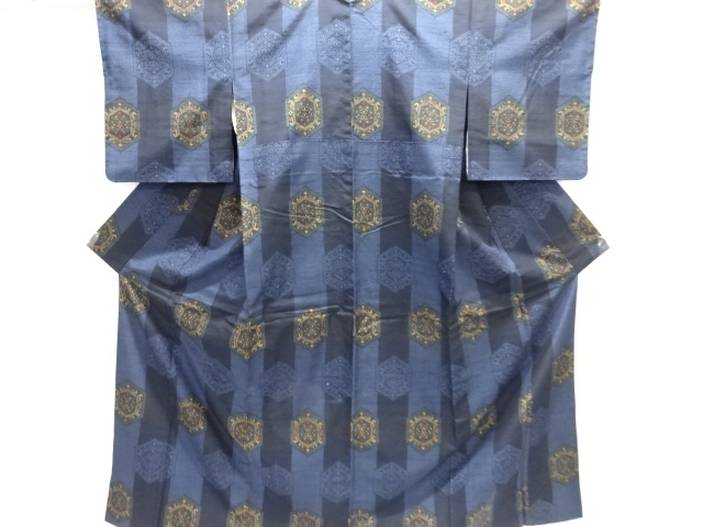 JAPANESE KIMONO / SILK / HAND WOVEN TSUMUGI / KIKKO & FLORAL CREST